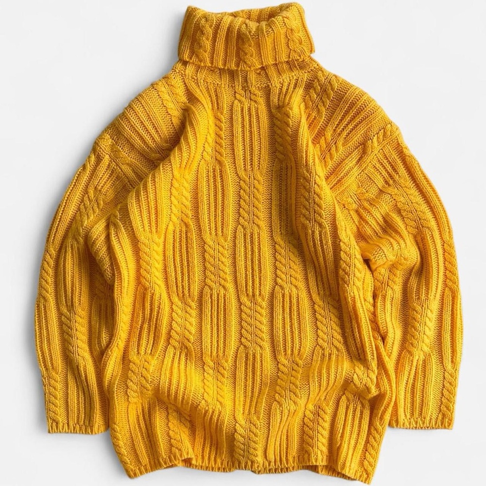 Vintage Karen Scott Golden Yellow Acrylic Knit Turtleneck Sweater S Small